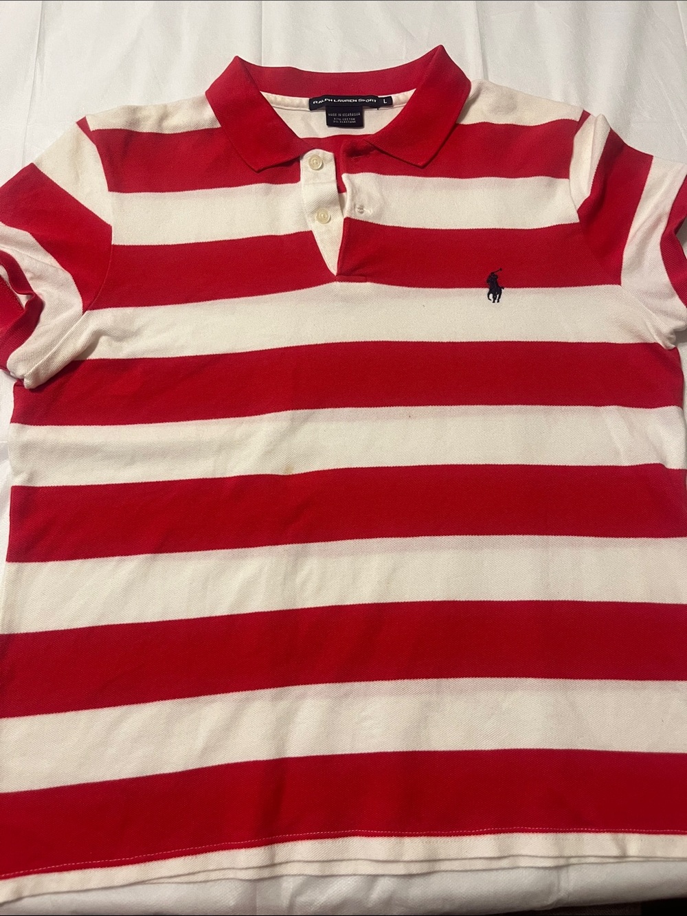Polo by Ralph Lauren Women’s Red & White Striped Polo Shirt with Navy Pony